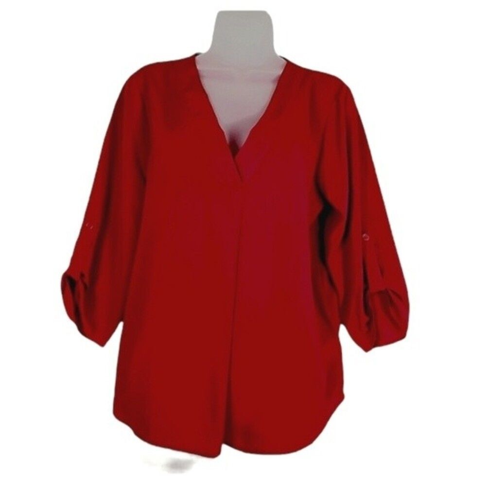 Lush Solid V Neck Tunic Blouse Sz M